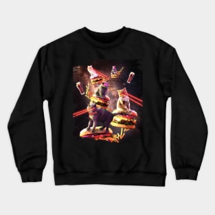 Galaxy Laser Cat On Burger - Space Cheeseburger Cats Crewneck Sweatshirt